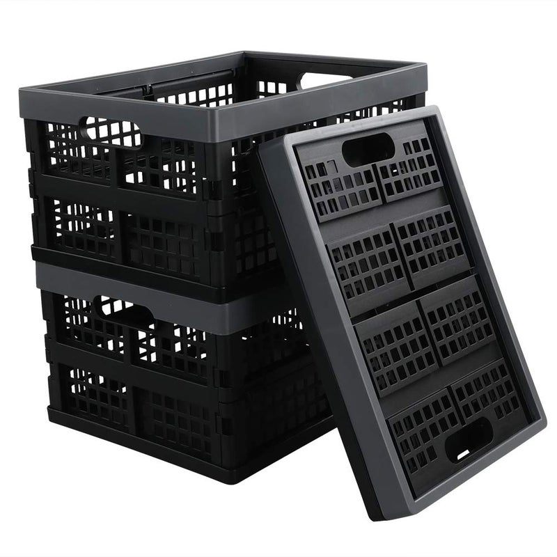 Fiazony 3-Pack 15 L Plastic Collapsible Crate, Folding Storage Baskets, Black - Image 2